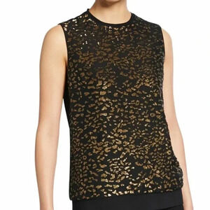 Elie Tahari Azelia Sleeveless SILK Shell Blouse Gold Sequins Sz L NWT - $395